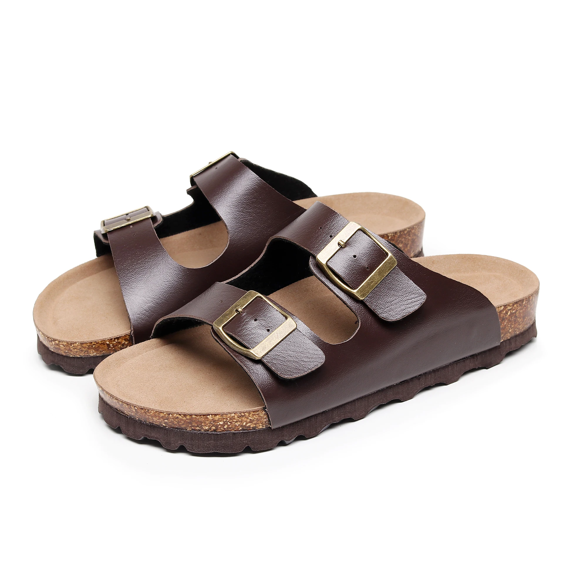 2024 High Quality Custom Logo Summer Men Sandals pu Leather Upper Cork Sole Slippers