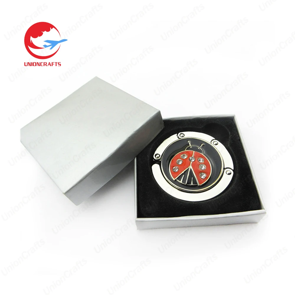 Custom portable foldable metal handbag table top purse hook purse bag table hanger hook for promotional business gifts