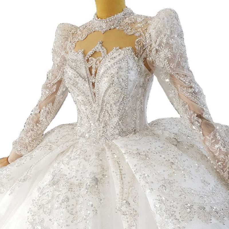 Wedding Tulle Luxury Lace White Dress Heavy Beaded Wedding Dress Bridal Gown Diamond Wedding Dress