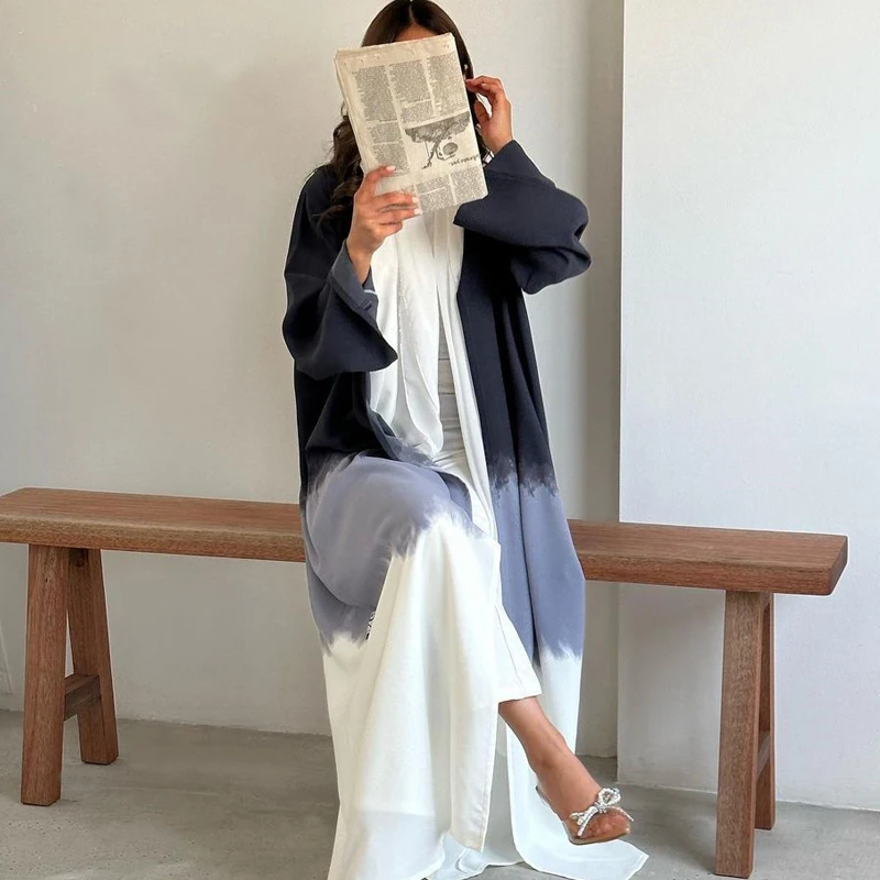 New Fashion 2 Piece Abaya Set Islamic Clothing Kimono Turkish Kaftan High Quality Tie Dye Open Dubai Abaya Women Muslim Dress
