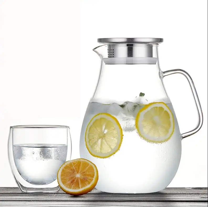 Reihey Transparent Glass Water Bottle Juice Jug High Capacity Heatable Tea Pot Kettle Heat-Resistant Leak-Proof Carafe