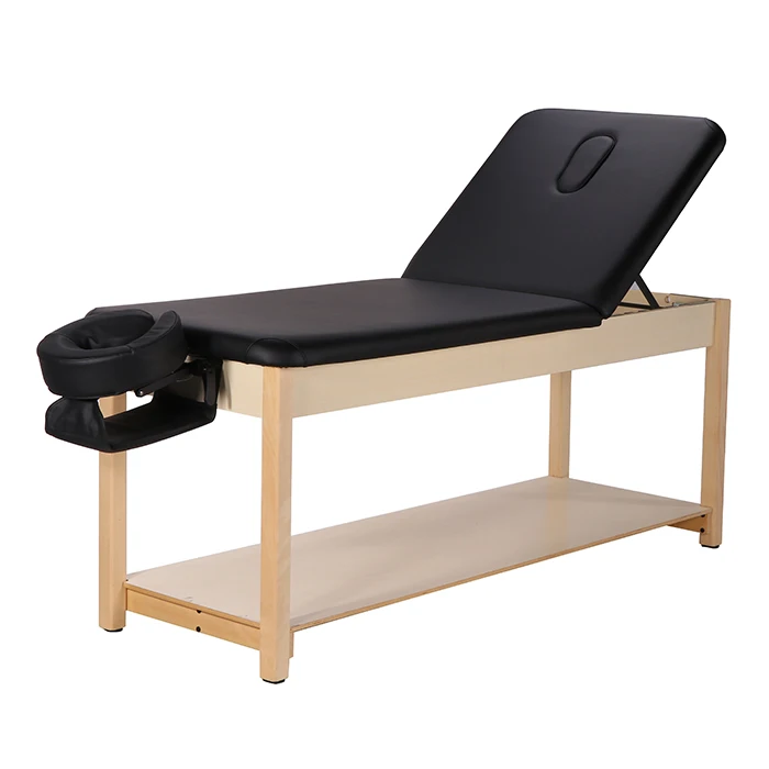 Classic Tilt Adjustment Stationary Backrest Massage Table Massage Spa Table Stationary  Wooden Massage Bed With Cabinet