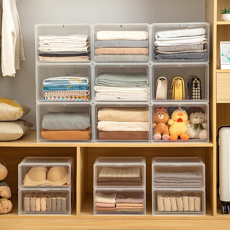 Large Capacity Household Clothing Bag Storage Box Transparent Folding Storage Box with Magnetic Switch