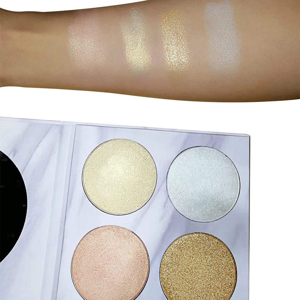
Wholesale Custom No Label 4 Color Vegan Face Pressed Powder Shimmer Powder Highlighter Palette 
