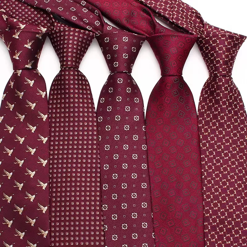 Fashion Wine Red Ties For Men Vintage Groom Wedding Striped Polyester Business Neckties Manufacturers In Stock
