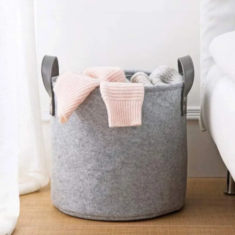 Custom Wool Felt Storage Baskets Dirty Clothes Toys Storage Bag Home Toy Book Folding Laundry Basket felt storage box