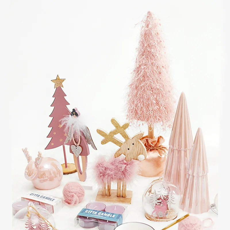 2023 New Years Christmas Party Atmosphere Photo Props Birthday Arrangement Pink Ornaments Christmas Tree