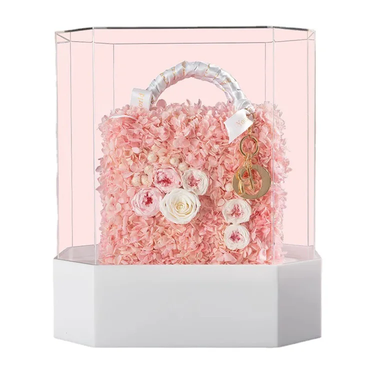 Wholesale Custom Shape Preserved Flower Box Roses Luxury Clear Mirror Acrylic Flower Box with Lid for Wedding Display