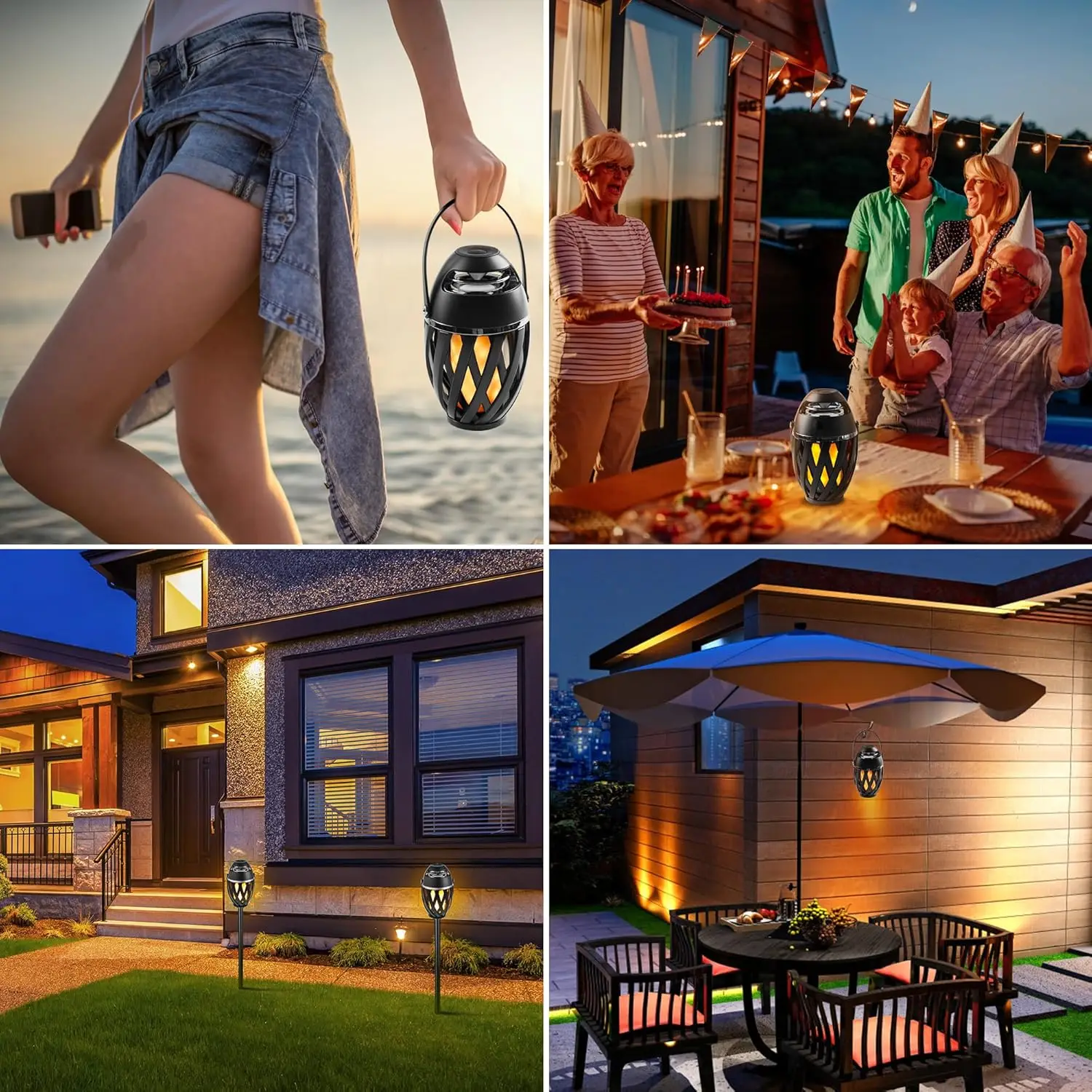 LED Flame Table Lamp Atmosphere Bluetooth Speaker Night Light for Indoor Outdoor Torch Atmosphere Bluetooth Speakers Waterproof
