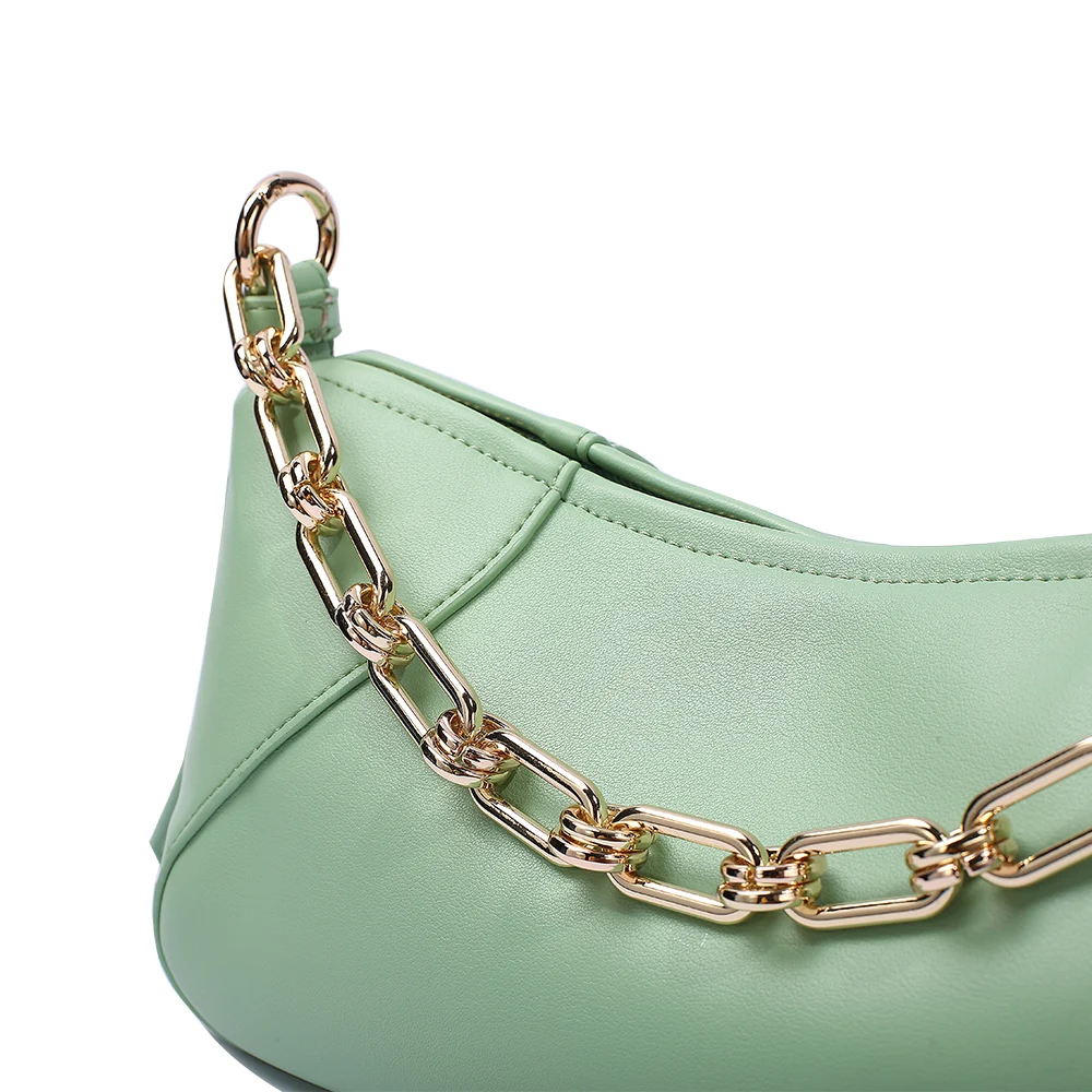 High Quality New Arrivals Fashion Design Mature Ladies Pure Color Handbag Pu Leather Metal Chains Shoulder Bag