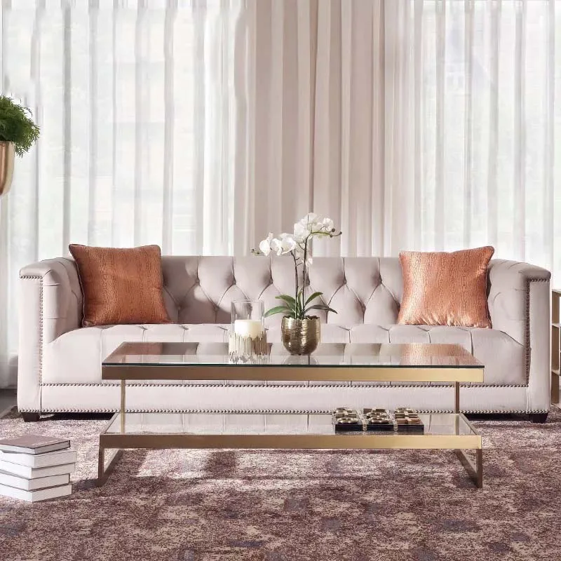 Modern Coffee Table 2022 News design Stainless Steel Metal Home Furniture Golden Rectangular Luxury Hot Sale Glass Centre Tables