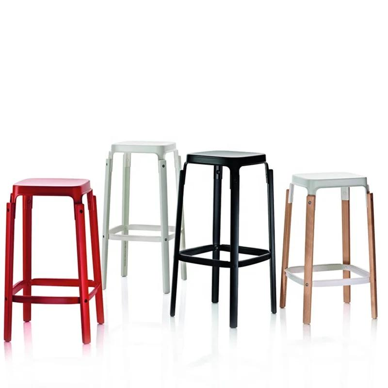 Morezhome classic modern wooden square bar chair steelwood counter stools	with three seat heights