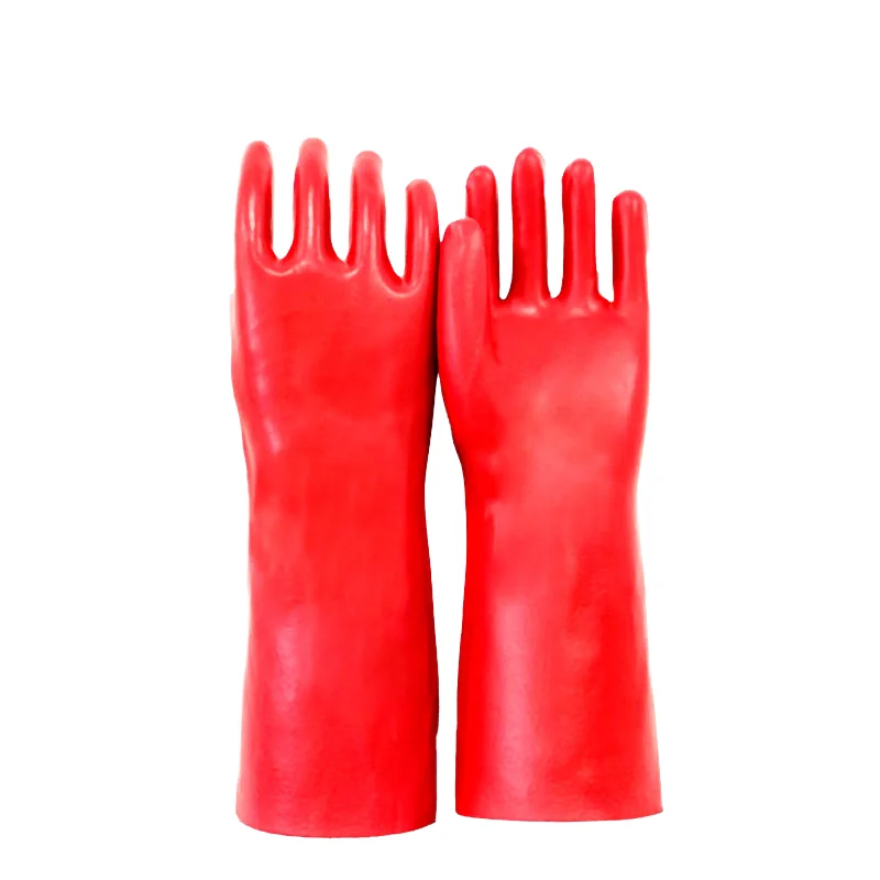 Sunnyhope Work Gloves Safety Construction Red Rubber Hand PVC Coated Safety Work Gloves