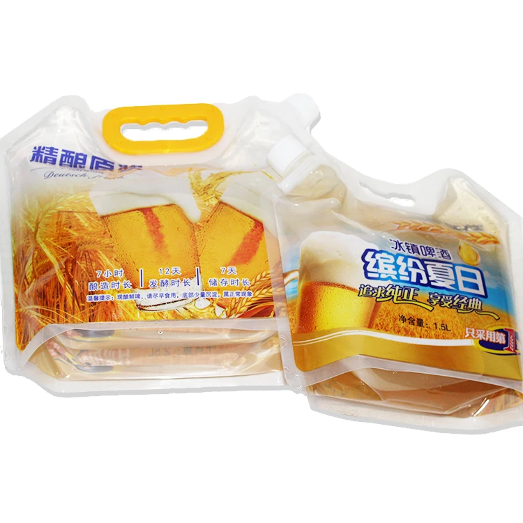 Quality bag Die cut handle plastic spout bag for beer stand up pouch for beer