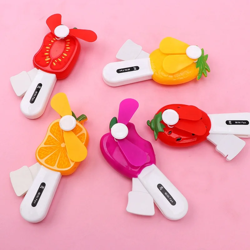 Creative Colorful Gift Small Fan Hand held Cartoon Fruit Portable Hand Pressure Summer Mini Fan with Soft Blade