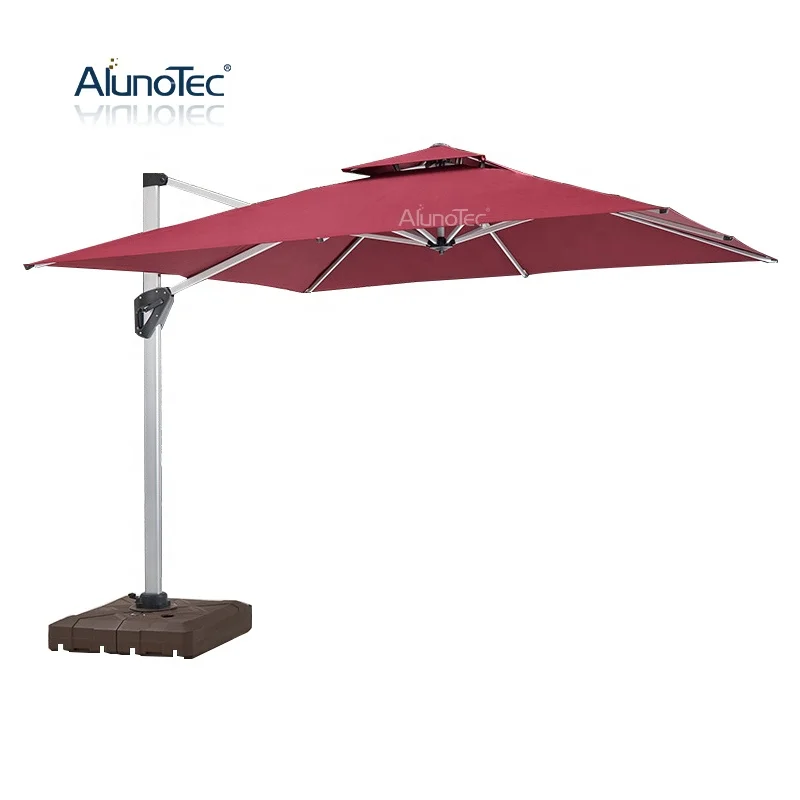 Luxury Outdoor Marble Base Cafe Sun Umbrellas Pergola Cover Parasols Square Patio Umbrella with Solar Light