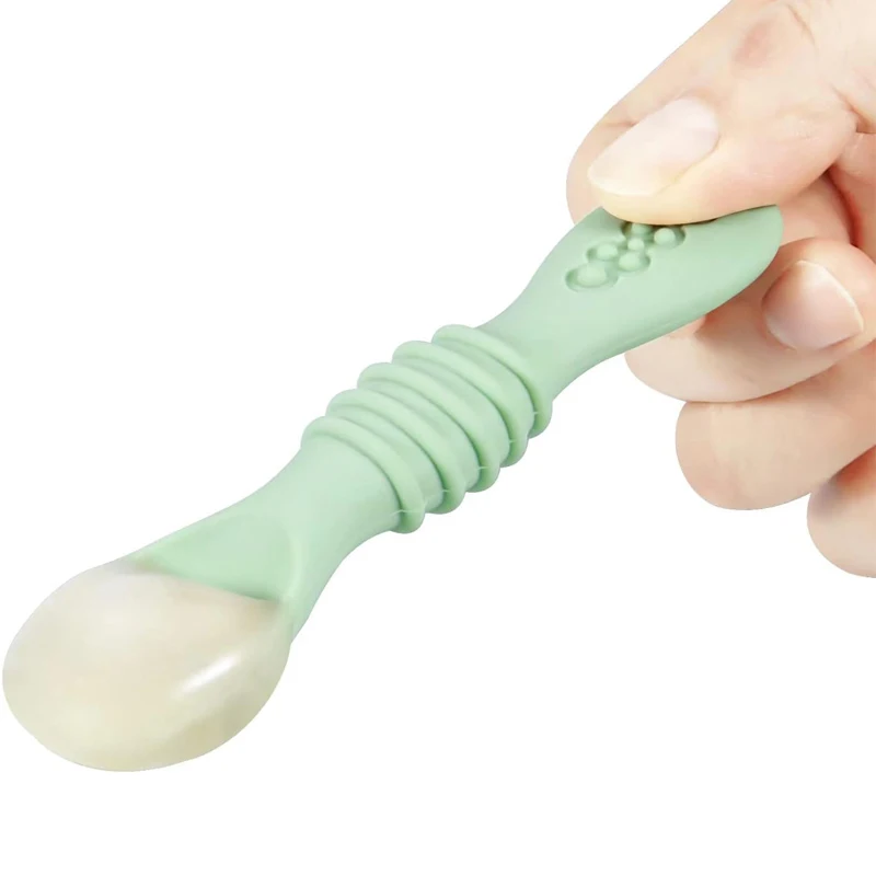 Food Grade Baby First Stage Feeding Utensils Toddler Training Soft Tipped Pre Spoon Set Silicone Baby Spoons Set