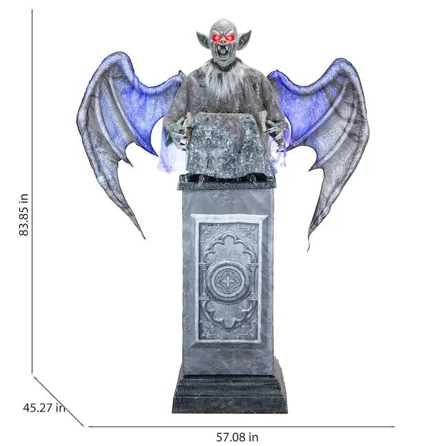 8-ft Talking LED Gargoyle with Wings on Pedestal Animatronic