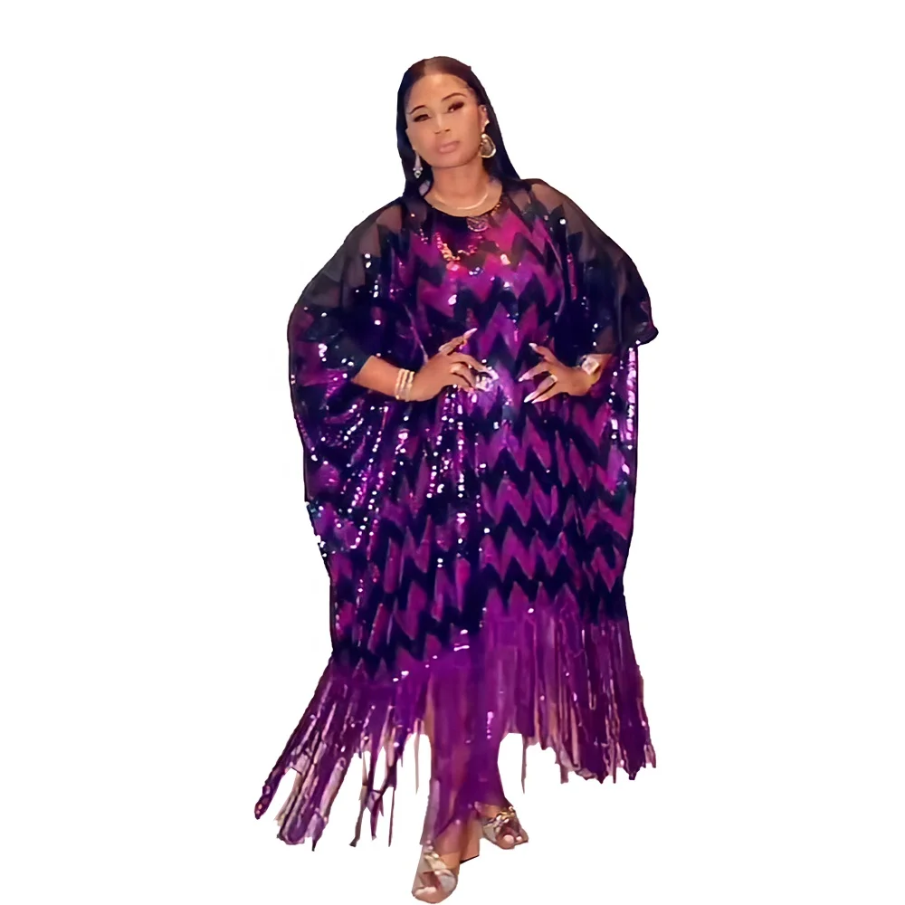 In Stock African Kitenge Top Designs tassel sequin Ethiopian Dress Traditional Women sequin dress African Outfit
