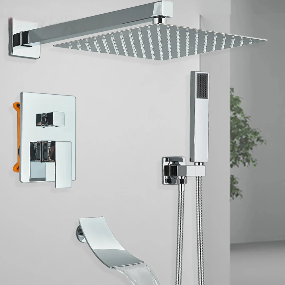 Chrome Concealed Shower Faucet Set 2/3 Ways Rainfall Mixed Brass Diverter Mixer Luxury Shower Column Modern Showers for Bathroom