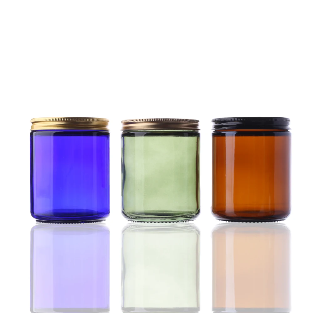 Glass Bottle Custom Color 8oz 250ml Straight Sided Luxury Empty Glass Candle Jar With Lids For Glass Candle Packaging
