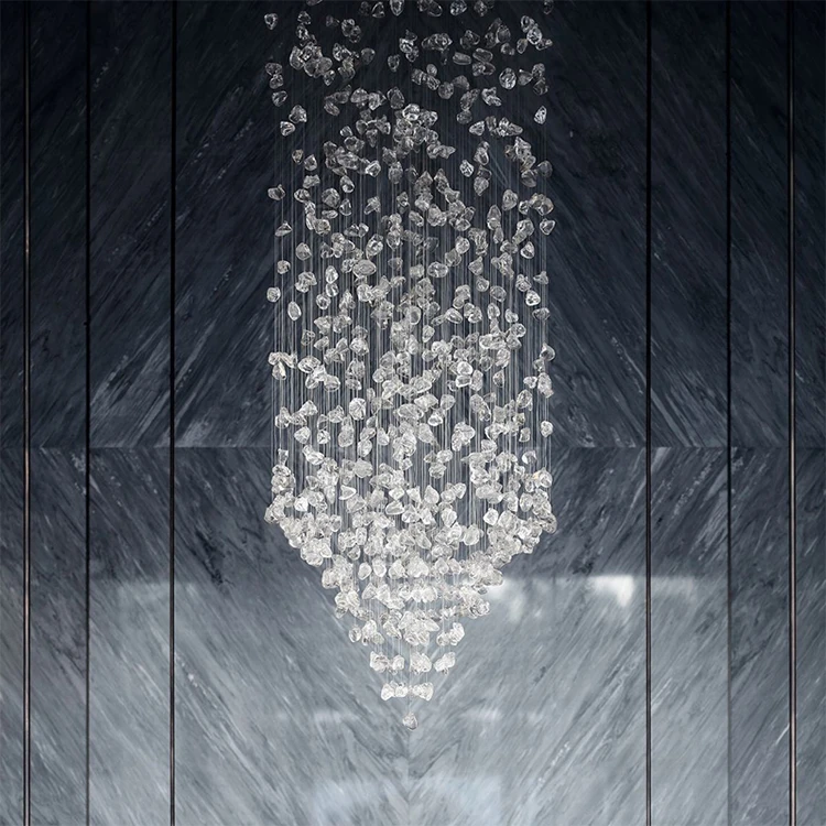 Colorful Stone Custom Glass Hotel Lobby Stair Project Luxury Modern Chandelier Light