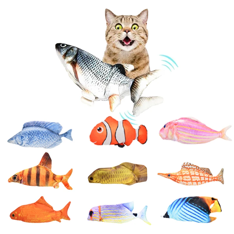  Wholesale USB Electric Swing Fish Cat Mint Dancing Plush Soft Toys Pet Interactive Brake supports