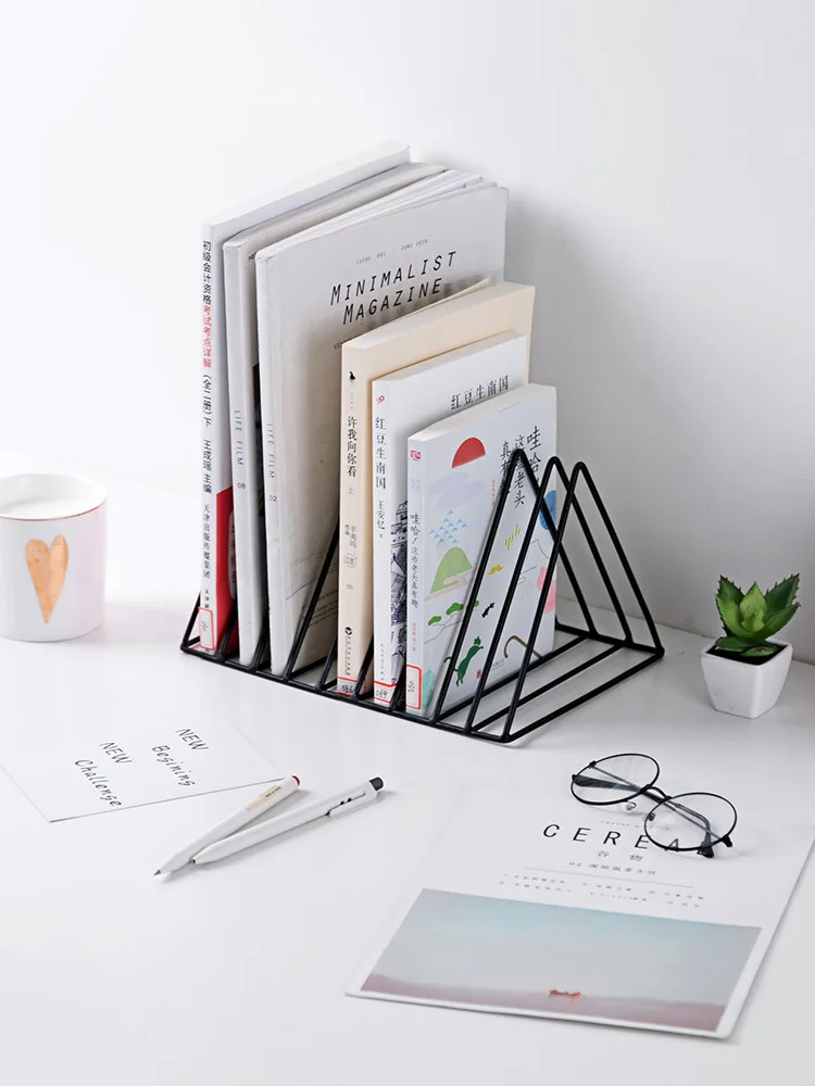 Office Decoration Book Triangle Lattice Metal Newspaper Magazine Holder File Storage Rack for Home