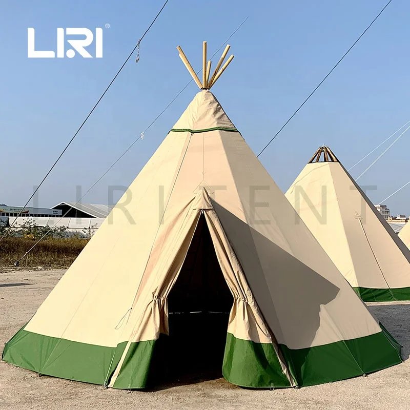 Waterproof Wood Frame Teepee Tipi Tent Heavy Duty Canvas Tent 5m with Triangular Door