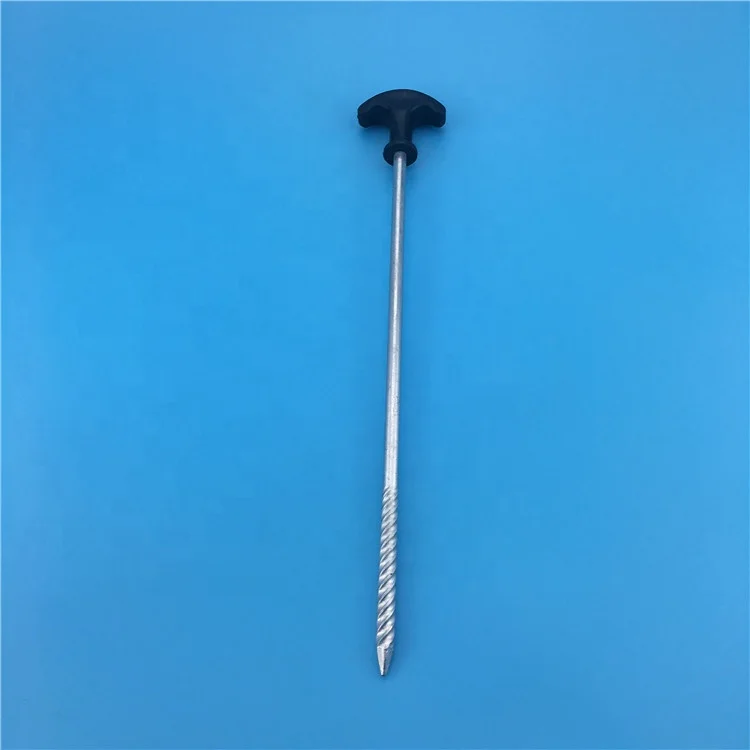 31cm Tent Accessories T Shaped Plastic Head Screw Galvanized Iron Peg Stake