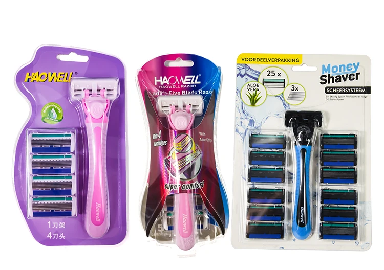 HW-B378DL Haowell triple three 3 blade system razor stainless steel sharp blade razor for mens shaving