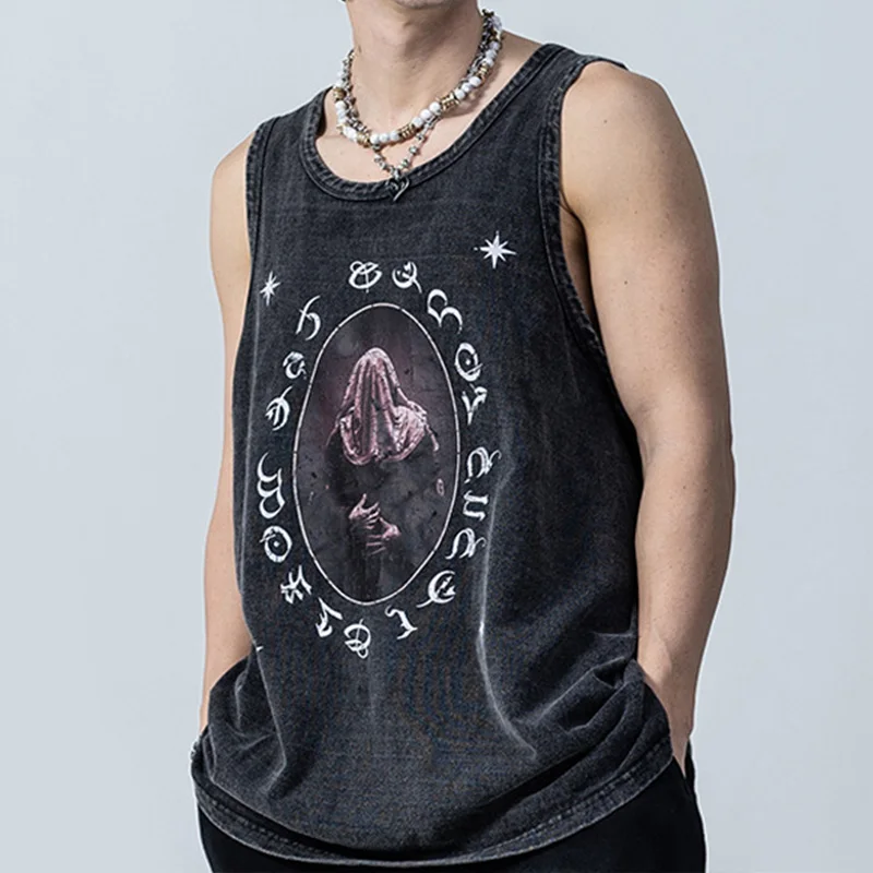 High quality vintage wash cotton tank tops man custom logo printing tank tops for men hip hop tank tops