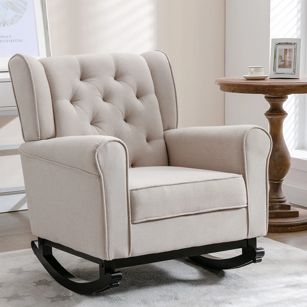 Кресло-качалка XIHAO, удобное кресло-качалка с мягкой обивкой и пуговицами, роскошное деревянное кресло-качалка для взрослых