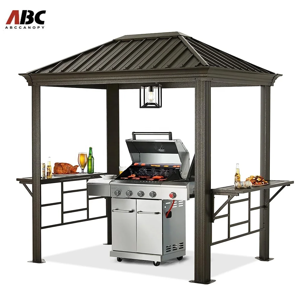 ABCCANOPY 6x8 Grill Hardtop Gazebo Outdoor Permanent Barbecue Gazebo with Galvanized Steel Roof Aluminum Pergola Pavilion
