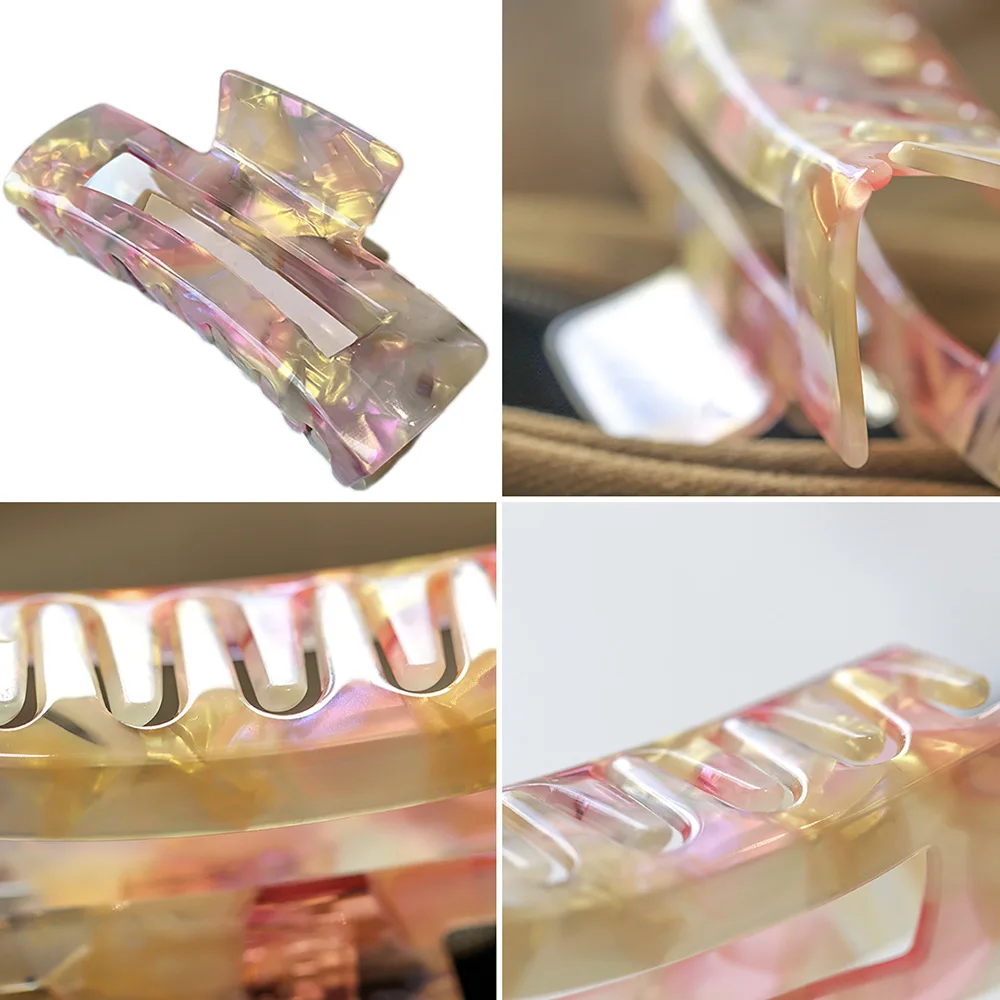 Factory Wholesale Ins Korean Style 10.5cm Acetate Hair Claws Simple Marble Rectangle Large Claw Hair Clips For Women
