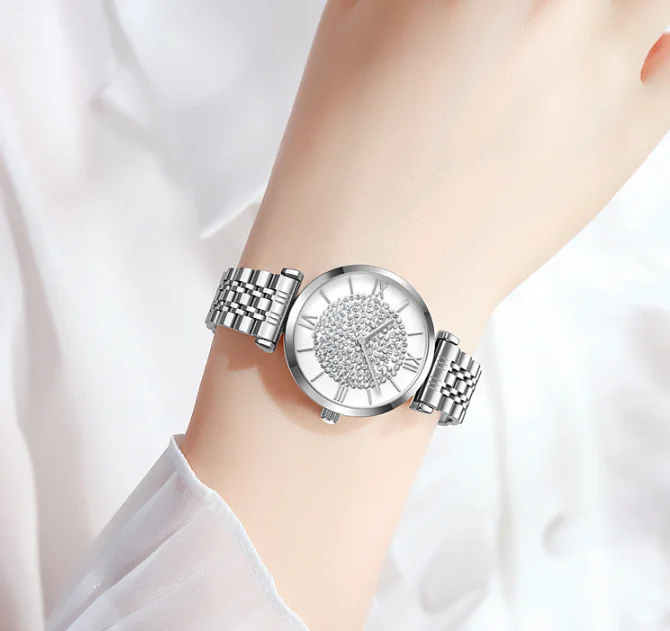 Eternal Beauty Fashion Gypsophila Solid Stainless Steel Strap Ladies Watch Female Student Waterproof Trend Quartz Watch