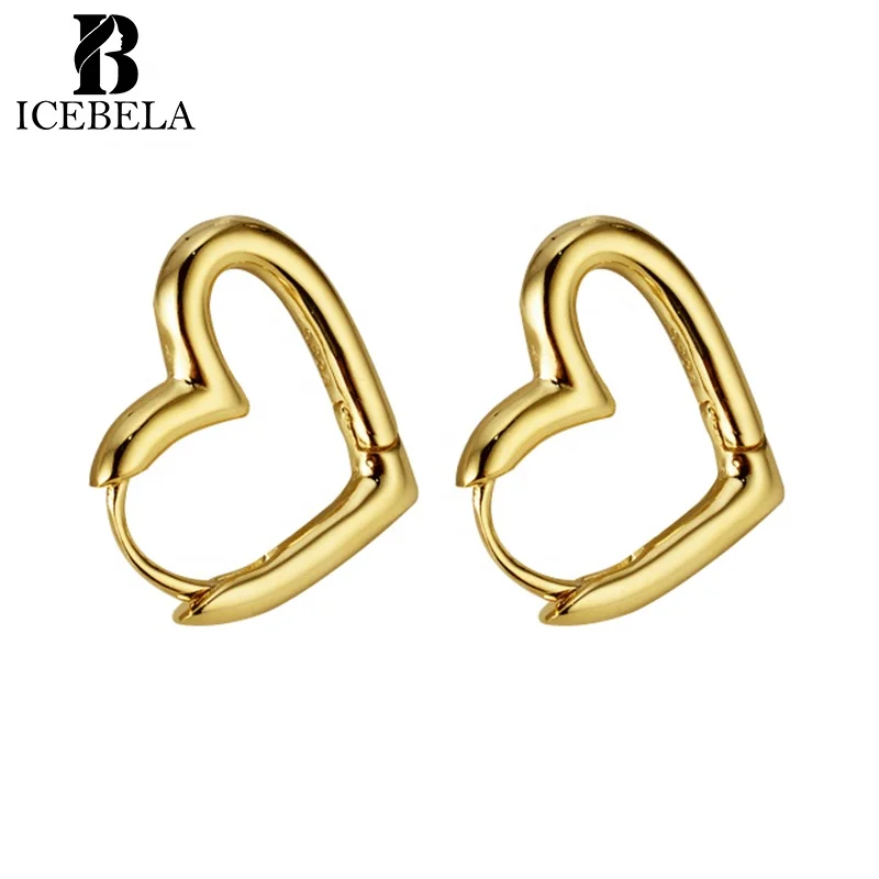 ICEBELA Korean 925 Silver Minimalist Woman Solid Heart Hoop Earrings Girls Silver Fashion Jewelry Heart Earrings For Women