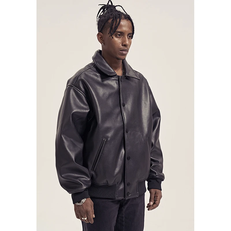 New customized men zipper down faux leather jackets high quality fashion men coats outerwear