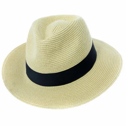 Mens Ladies Fedora Crushable Straw Panama Style Sun Hat Summer Hat