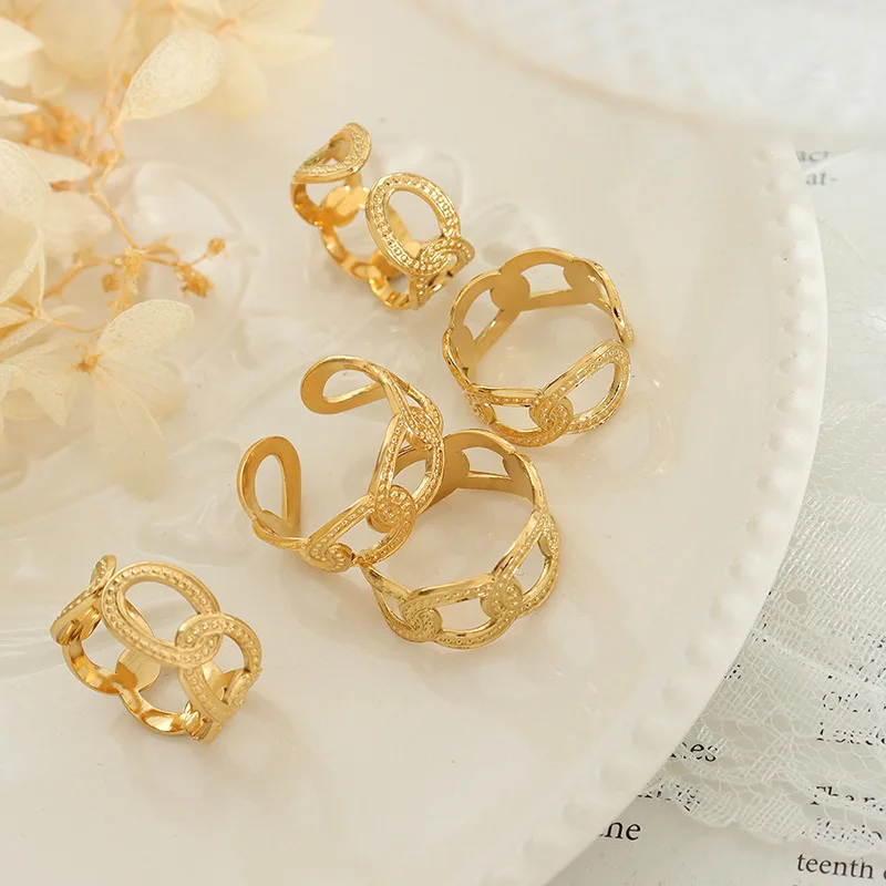high quality 10 styles stainless steel fashion jewelry rings chain flower titanium steel 18k gold wholesale jewelry