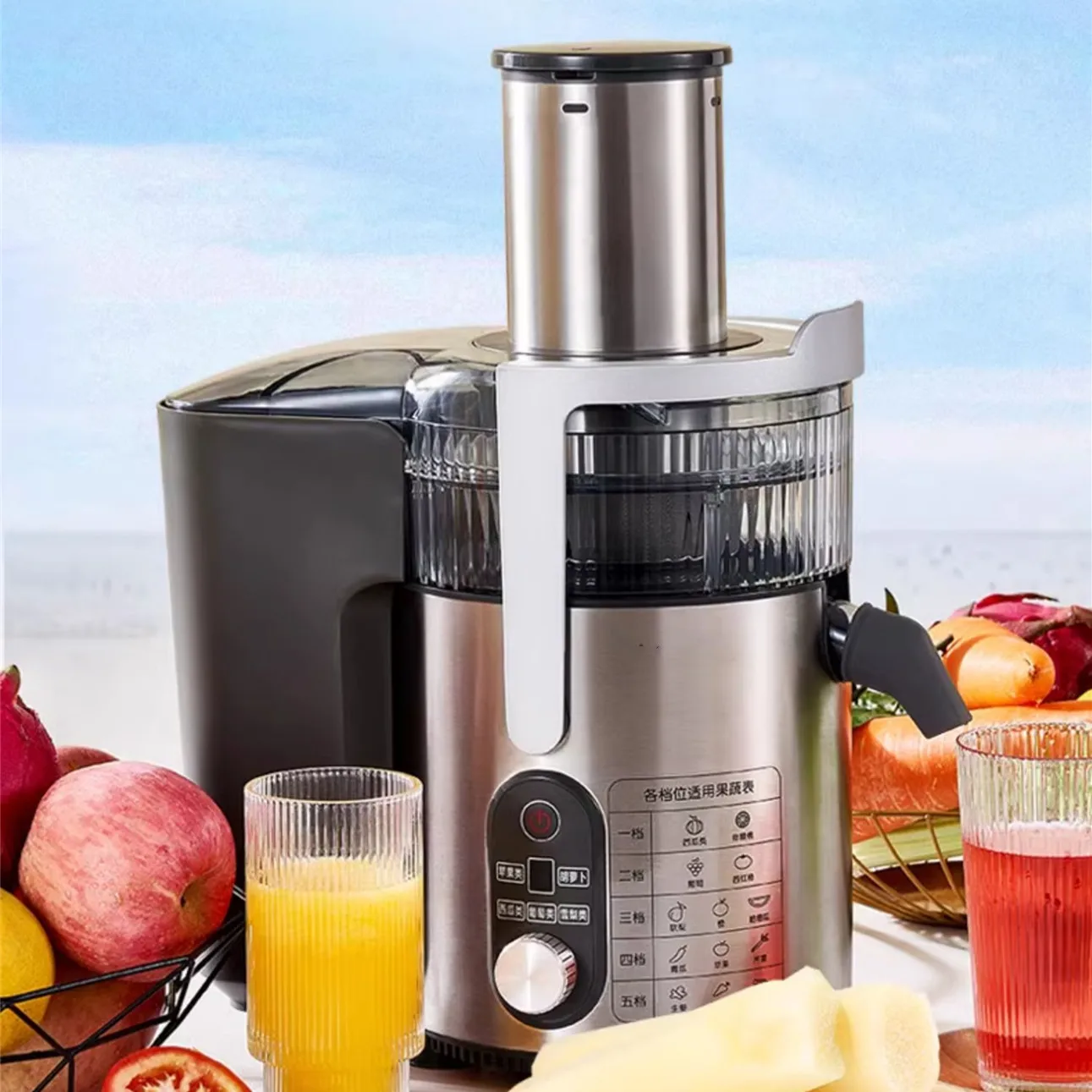 High-power Juicer Fresh-fried Fruit Vegetable Household Black Electric Plastic White Stainless Steel English 01 Portable Juicer