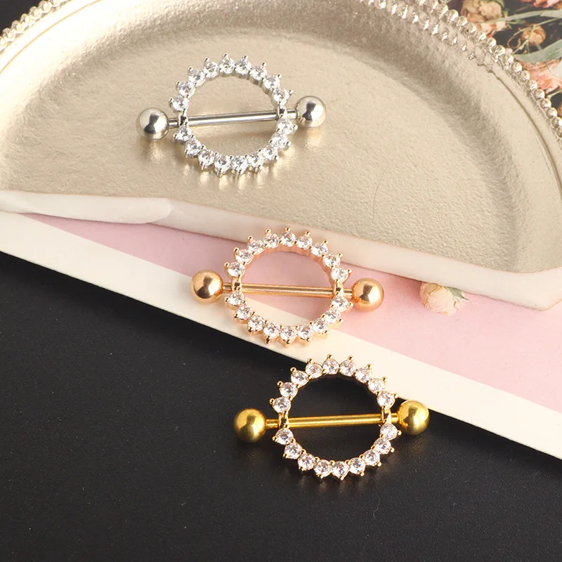 2023 New 14G Sexy Stainless Steel Silver Gold Nipple Barbell Zircon Women Body Piercing Jewelry Nipple Ring