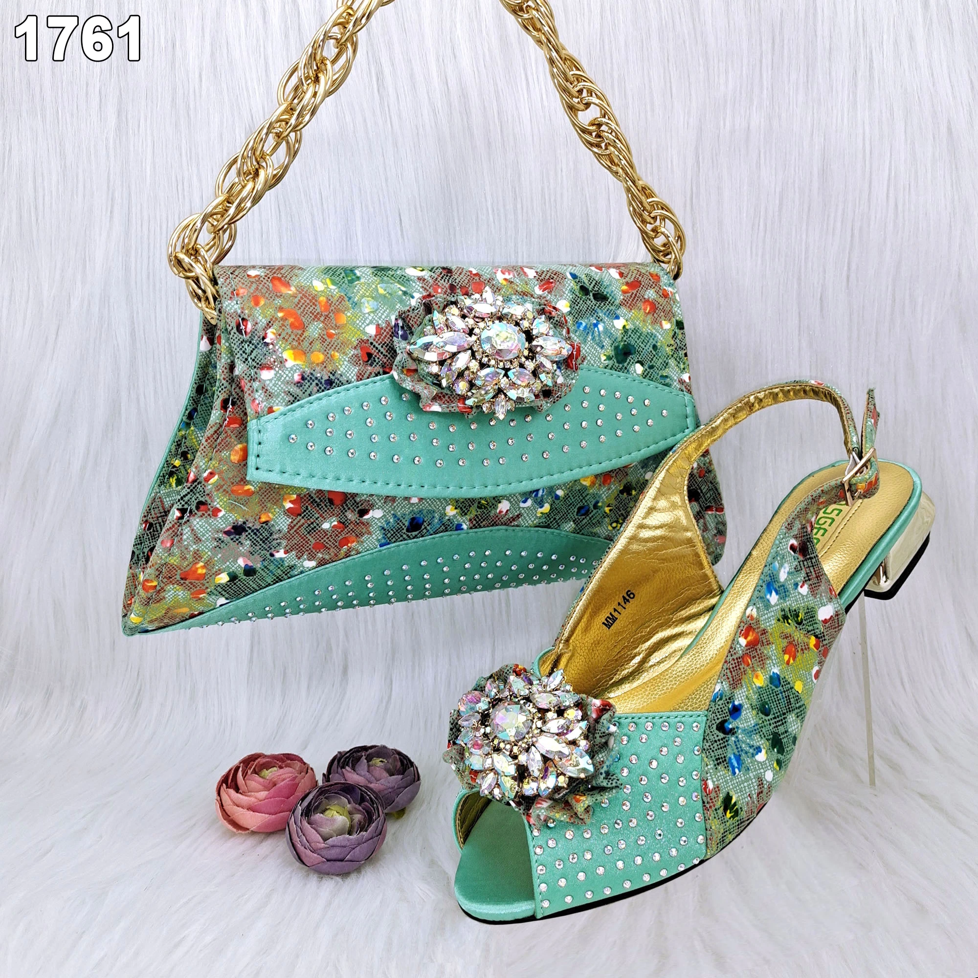 High quality wholesale Blue italian shoes and bags to match women