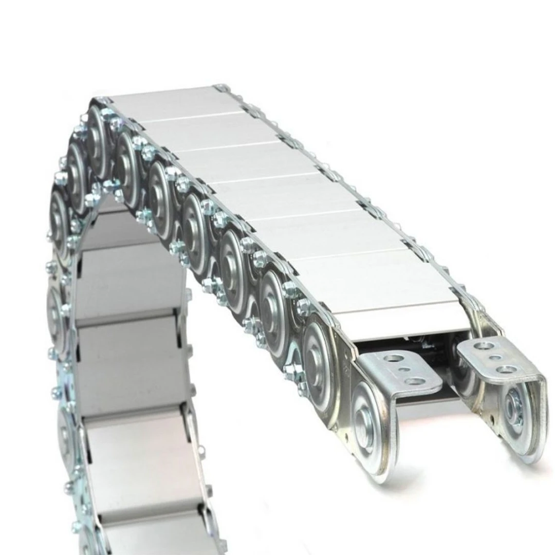 Industrial cable carrier Shroud to protect the pivot mechanics stainless alloy aluminum hardened steel cable drag chain