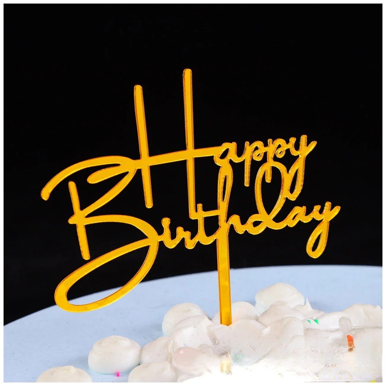  Novelties 2021 New Birthday Party Supplies Cakes Decoration Gold Cupcake Plugin Happy Acrylic Cake