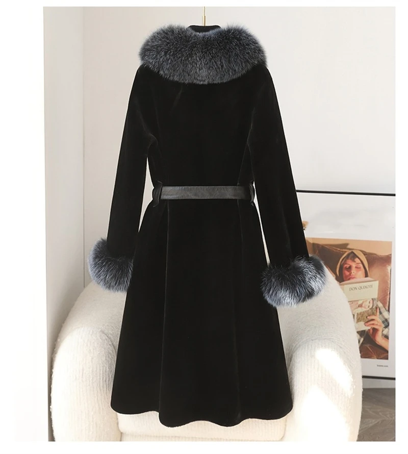 2024 Winter New Faux Mink Fur Jacket With Fox Fur Collar Warm Long Coat Parka CT408