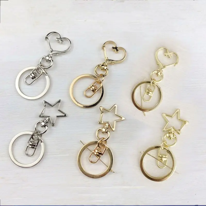 Gold Star Heart Spring Snap Lobster Clasp Keychain bulk clasp Clip Creative Pentagram Heart Hanging Buckle DIY Metal Key Ring