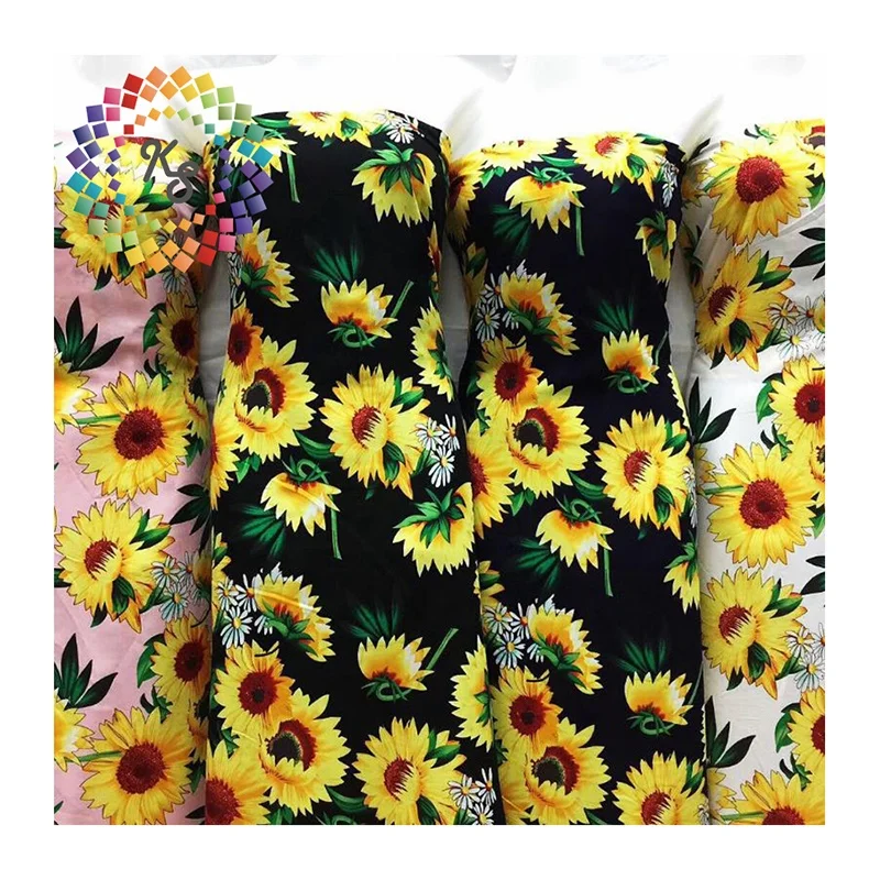 Вискозная ткань с принтом подсолнухов в сельском стиле