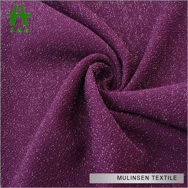 Mulinsen Textile Hot Sale Plain Dyed Polyester Spandex Crepe Jacquard Fabric with Lurex