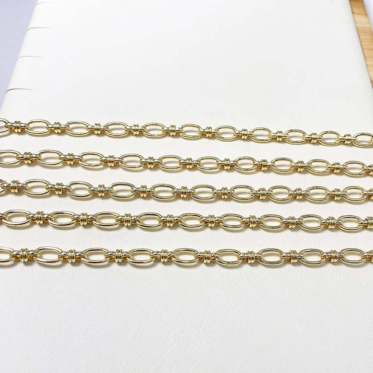 Оптовая продажа звеньевая цепочка золотое ожерелье 14K позолоченная золотистого цвета латунные цепочки для изготовления ювелирных